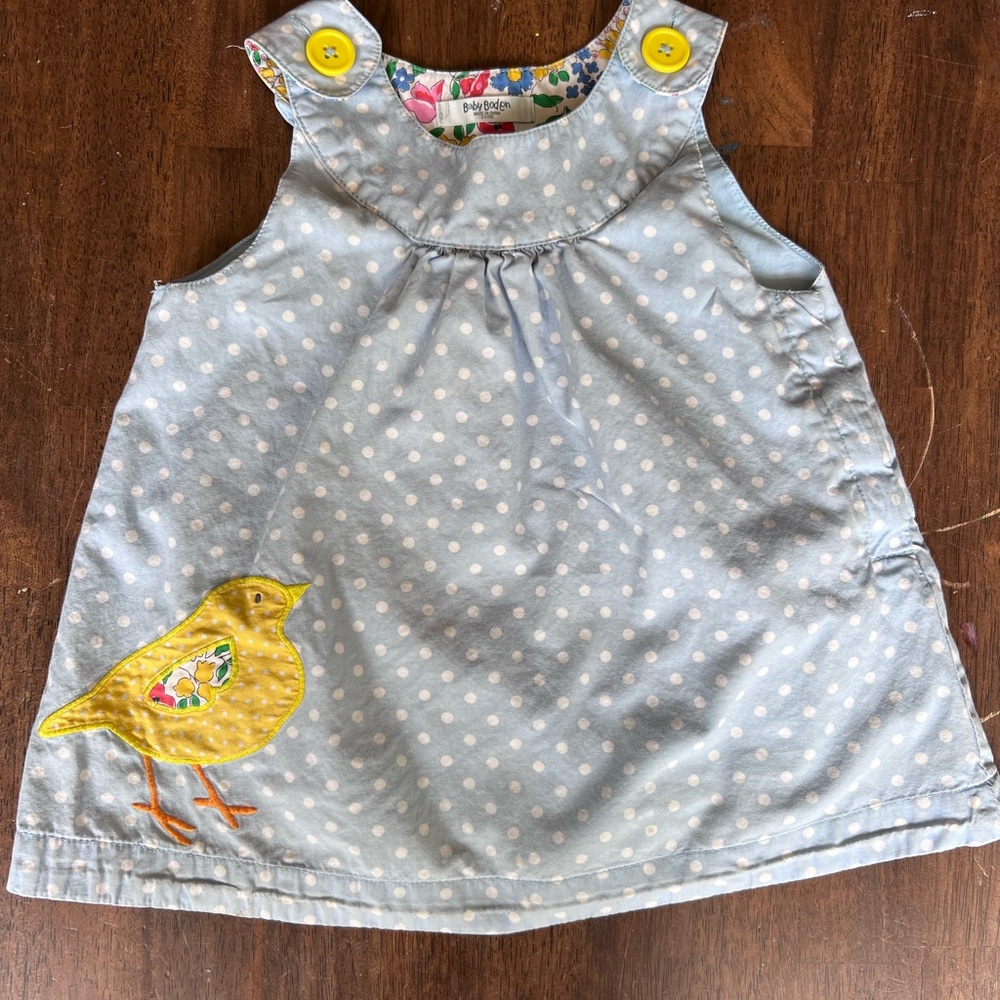 Baby Boden Blue and Yellow Sleeveless Top with Floral Accents